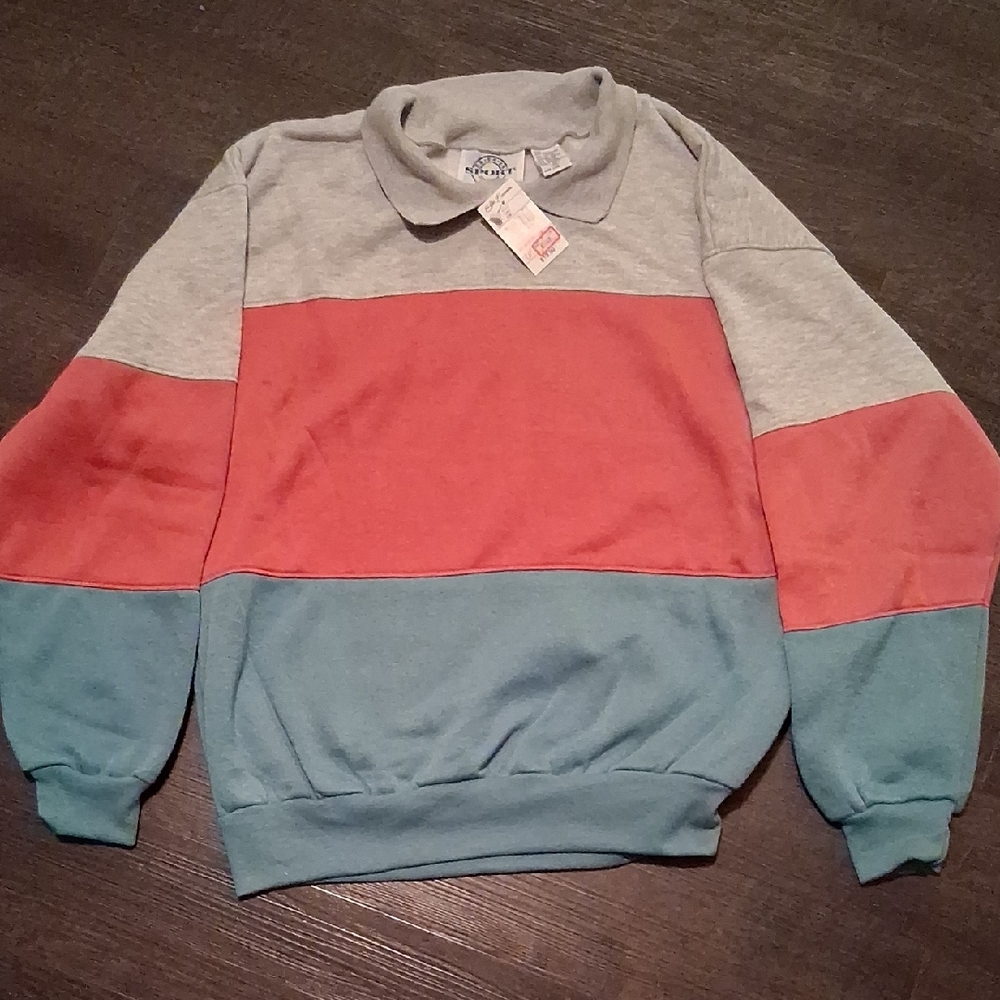 Vintage Sport Multicolor Crewneck Sweater - Gray, Coral, Teal